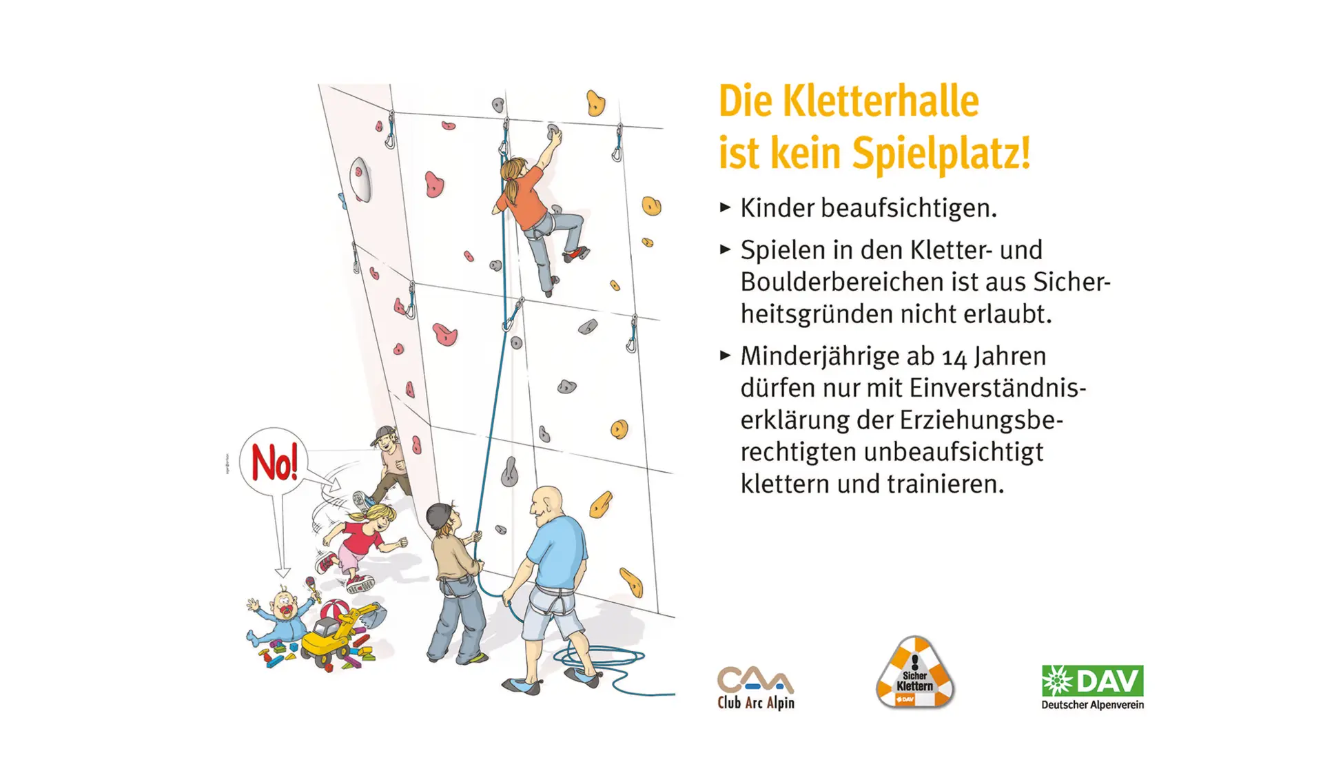 Hallenregeln für Klettern vom DAV. Regel Nummer acht: Gefahr durch Schmuck und lange Haare | © DAV